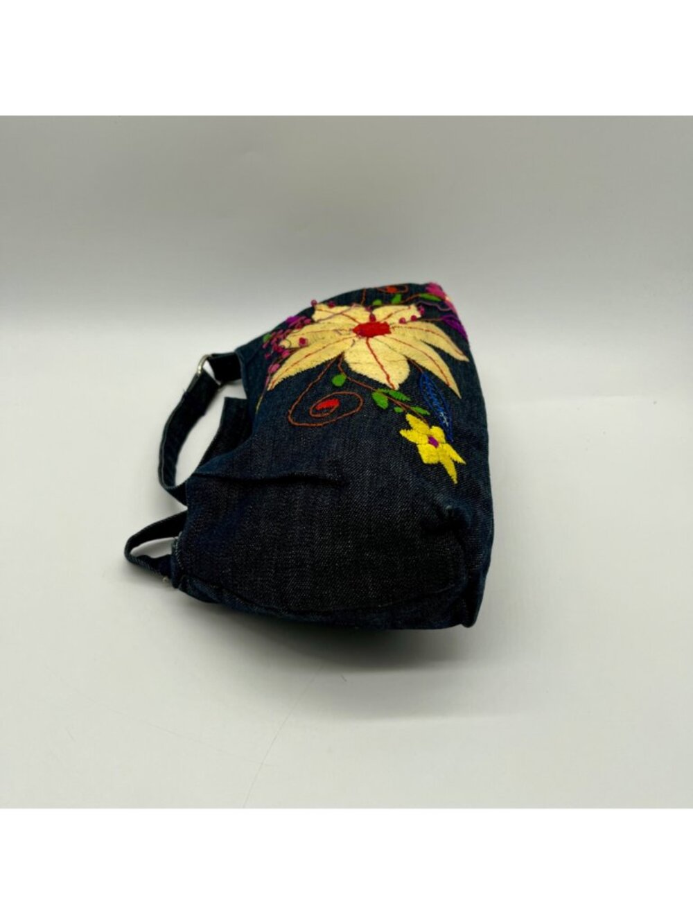 Denim Flower Embroidery Shoulder Bag - Picture 4 of 10